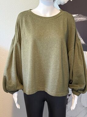 *NEW* LOFT Outlet Olive Green Balloon Sleeve Sweatshirt Size XL